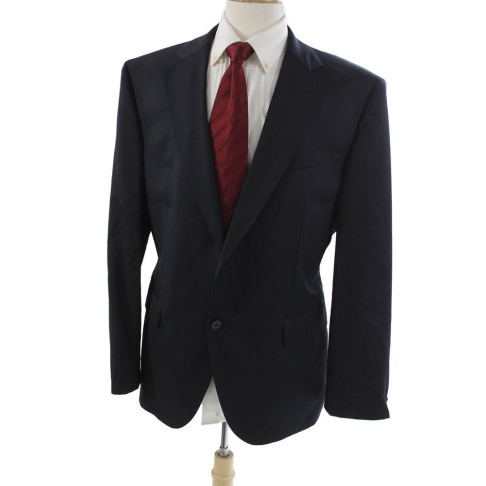 BOSS Mens 2 Piece Suit Jacket Virgin Wool Blue Solid Business Fall Size 46
